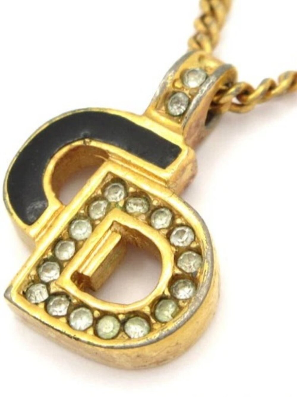 DIOR/ChristianDior Gold Black Clear Hardware Necklace